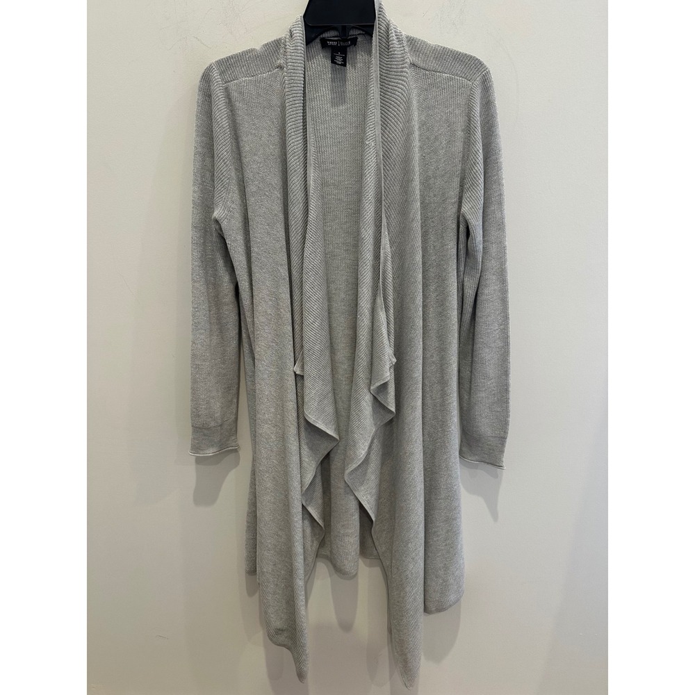 White House Black Market Gray Ribbed Waterfall Draped Open Front Cardigan Small